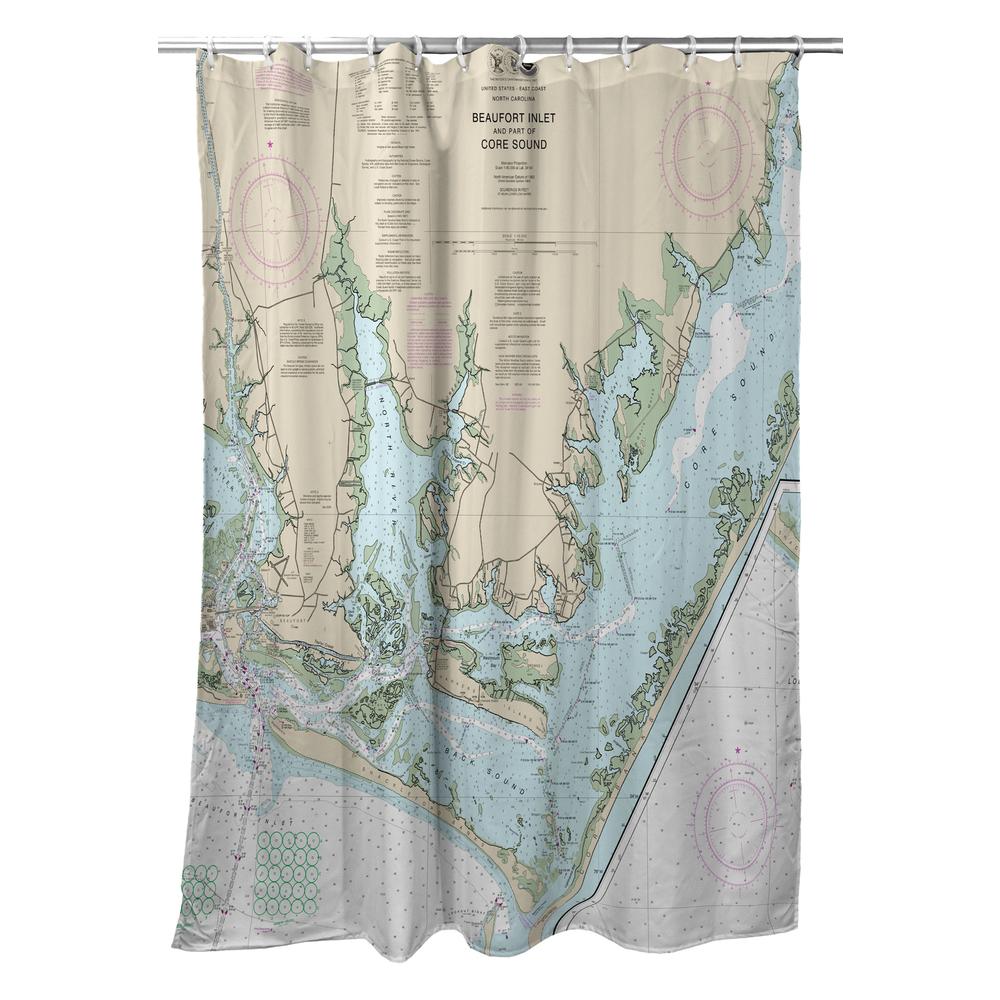 Beaufort Inlet and Part of Core Sound, NC Nautical Map Shower Curtain. Picture 1