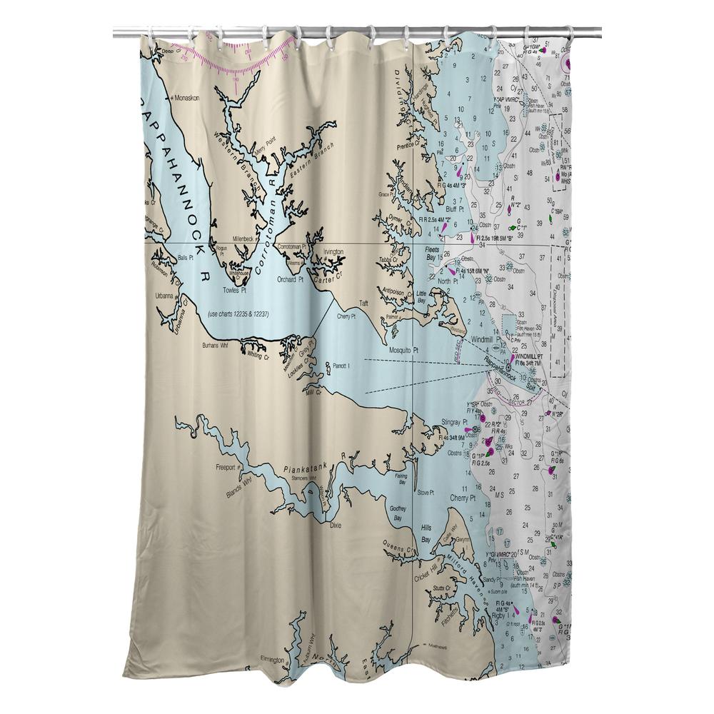 Chesapeake Bay, VA Nautical Map Shower Curtain. Picture 1