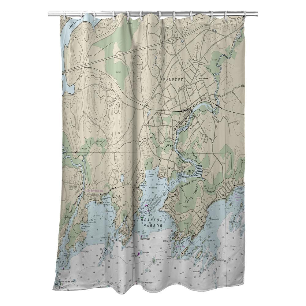 Branford Harbor, CT Nautical Map Shower Curtain. Picture 1