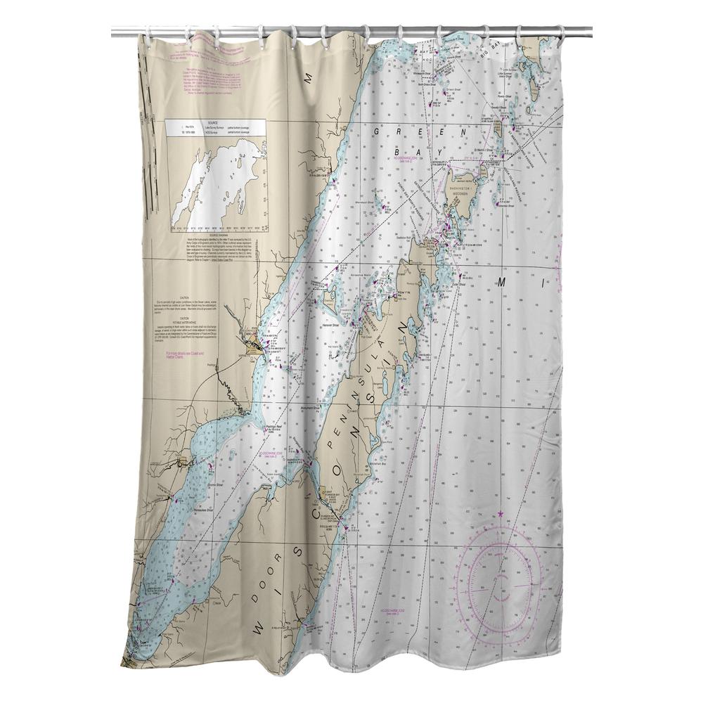 Door County, Green Bay, WI Nautical Map Shower Curtain. Picture 1