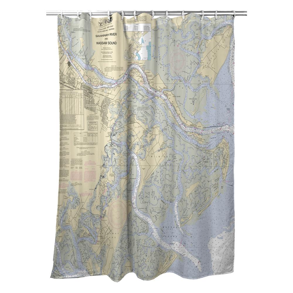 Savannah River and Wassaw Sound, GA Nautical Map Shower Curtain. Picture 1