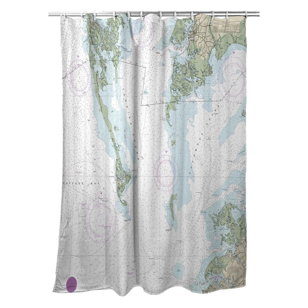 Chesapeake Bay - Pocomoke and Tangier Sounds, VA Nautical Map Shower Curtain. Picture 1