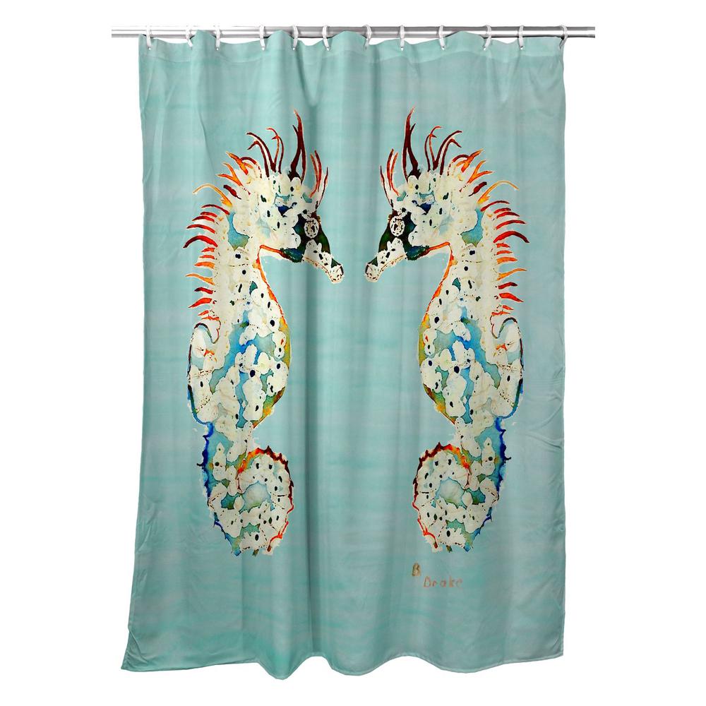 Aqua Betsy's Seahorses Shower Curtain. Picture 1