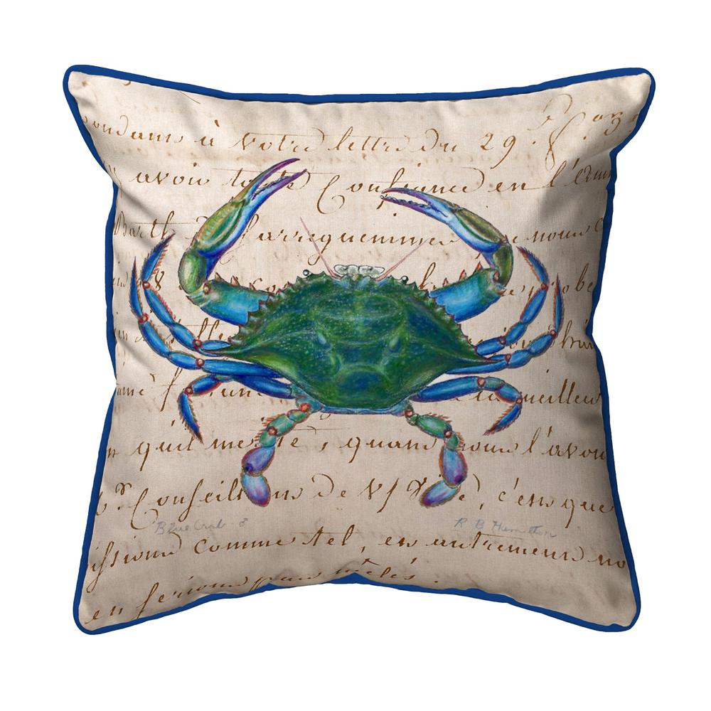 Male Blue Crab Beige Small Indoor/Outdoor Pillow 12x12. Picture 1