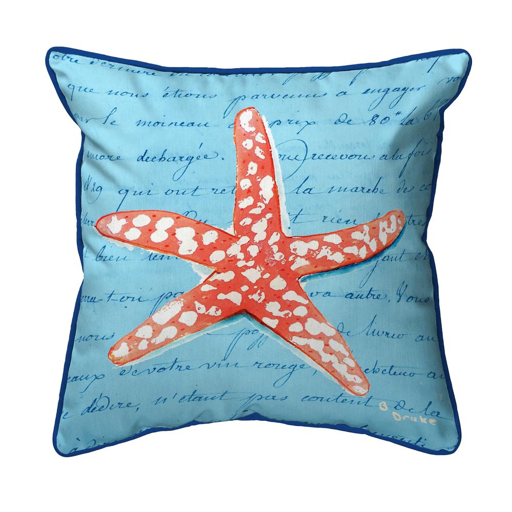 Coral Starfish Blue Small Indoor/Outdoor Pillow 12x12. Picture 1