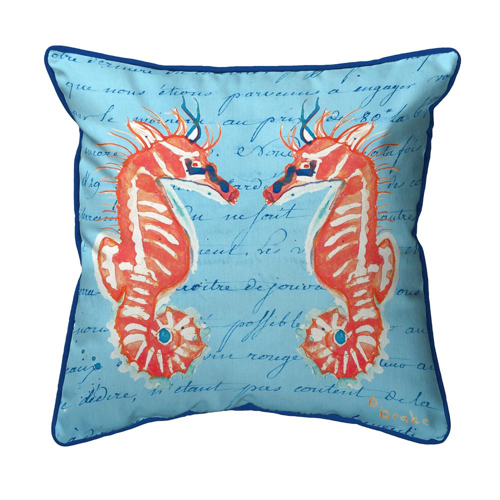 Coral Sea Horses Blue Small Indoor/Outdoor Pillow 12x12. Picture 1