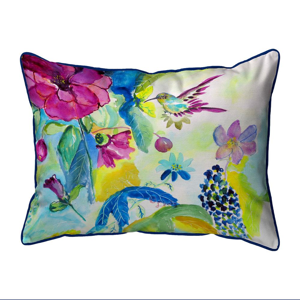 Hummingbird & Garden Small Indoor/Outdoor Pillow 11x14. Picture 1