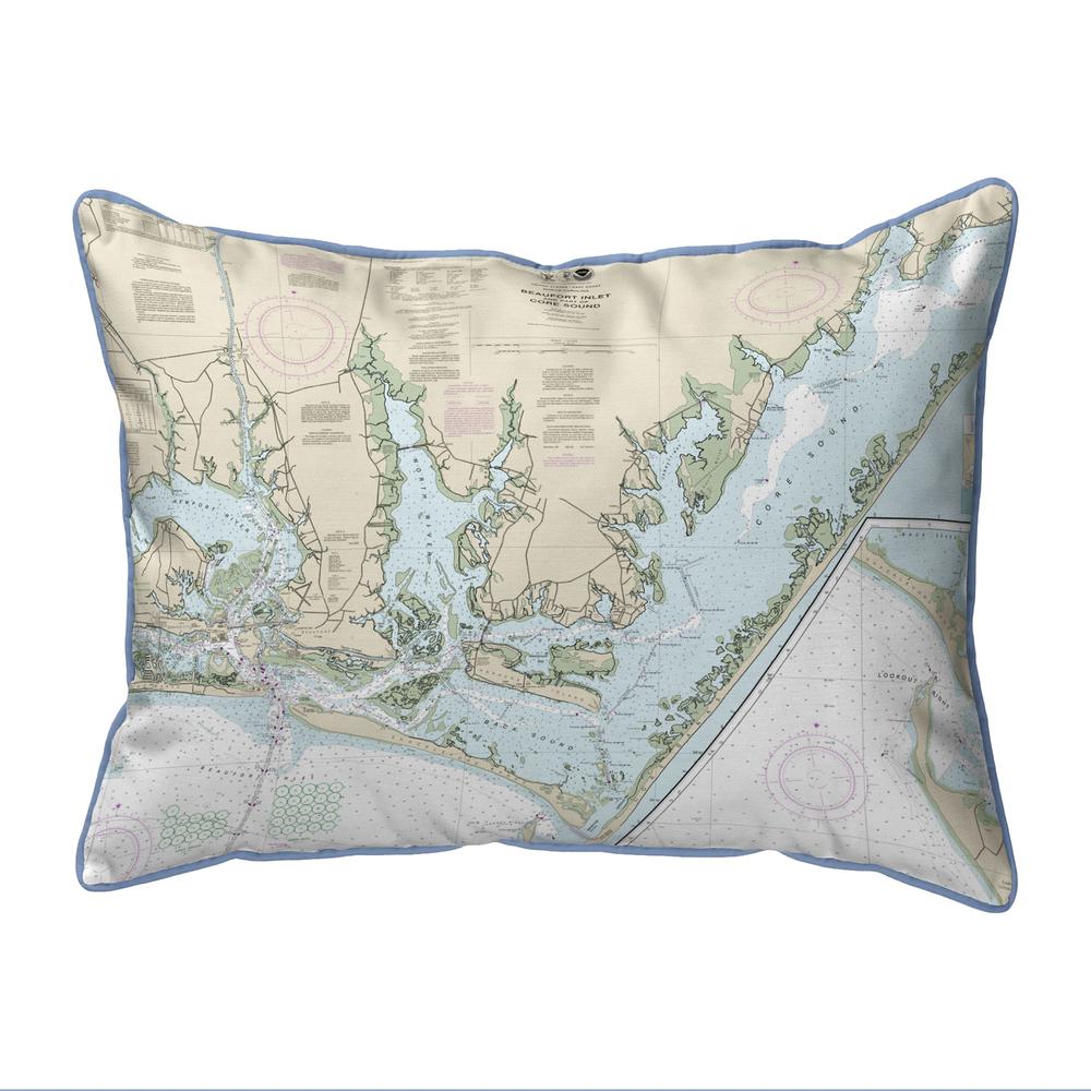 Beaufort Inlet and Part of Core Sound, NC Nautical Map Small Corded Indoor/Outdoor Pillow 11x14. Picture 1