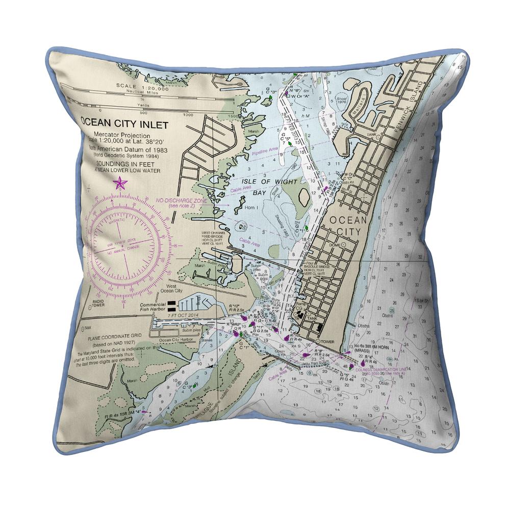 Ocean City Inlet, VA Nautical Map Small Corded Indoor/Outdoor Pillow 12x12. Picture 1
