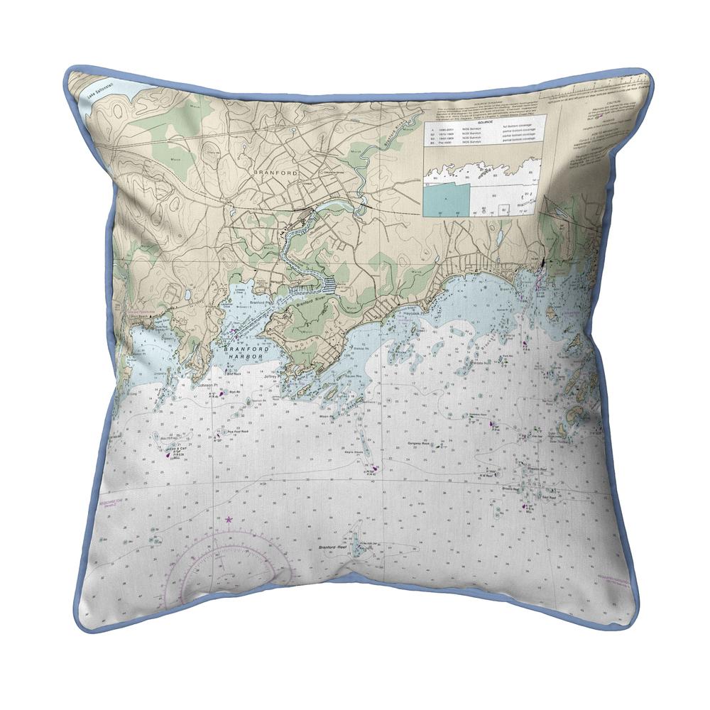 Branford Harbor - Indian Neck, CT Nautical Map Small Corded Indoor/Outdoor Pillow 12x12. Picture 1