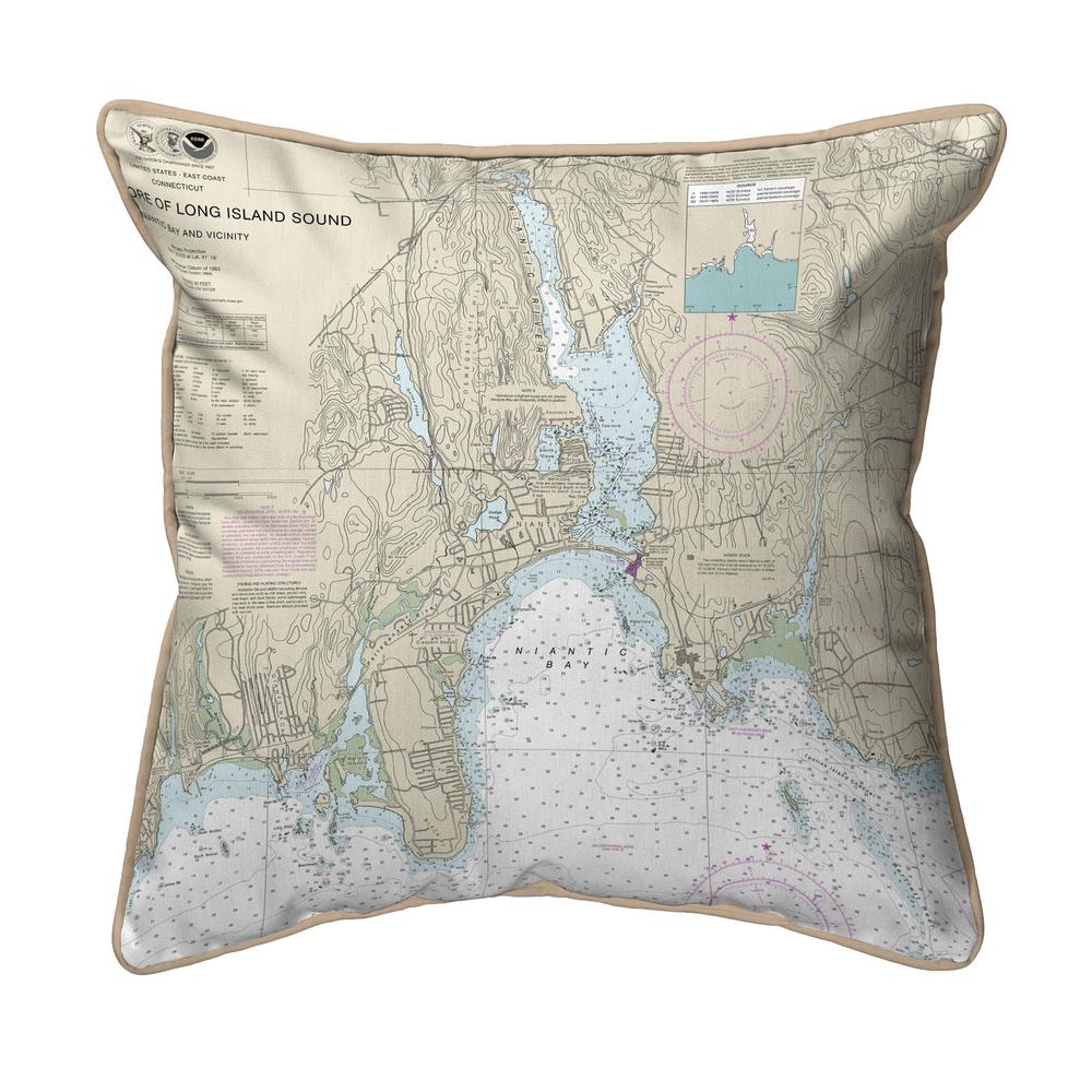 North Shore Long Island to Niantic Bay, CT Nautical Map - Tan Cord Small Corded Indoor/Outdoor Pillow 12x12. Picture 1