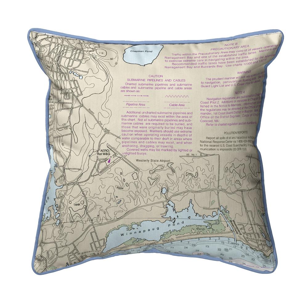 Block Island Sound - Westerly State Airport, RI Nautical Map Small Corded Indoor/Outdoor Pillow 12x12. Picture 1