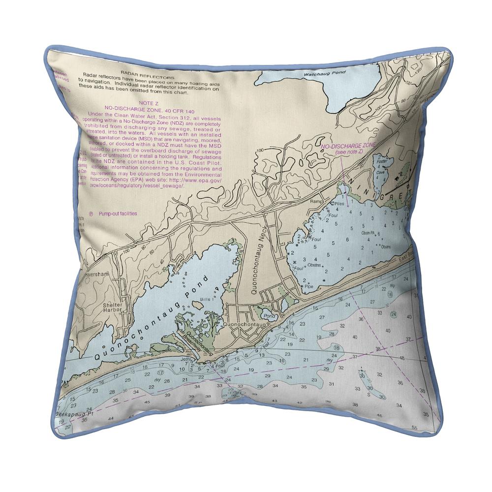 Block Island Sound - Quonochontaug, RI Nautical Map Small Corded Indoor/Outdoor Pillow 12x12. Picture 1