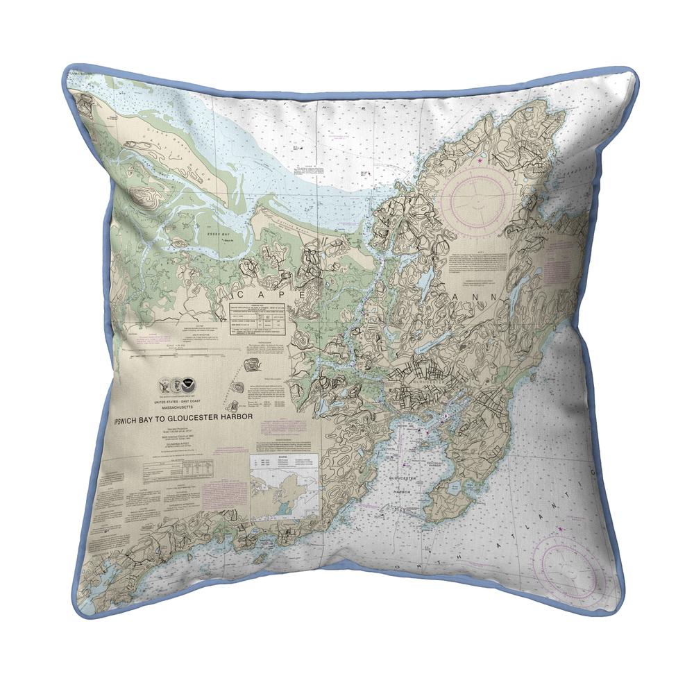 Ipswich Bay to Gloucester Harbor, MA Nautical Map Small Corded Indoor/Outdoor Pillow 12x12. Picture 1