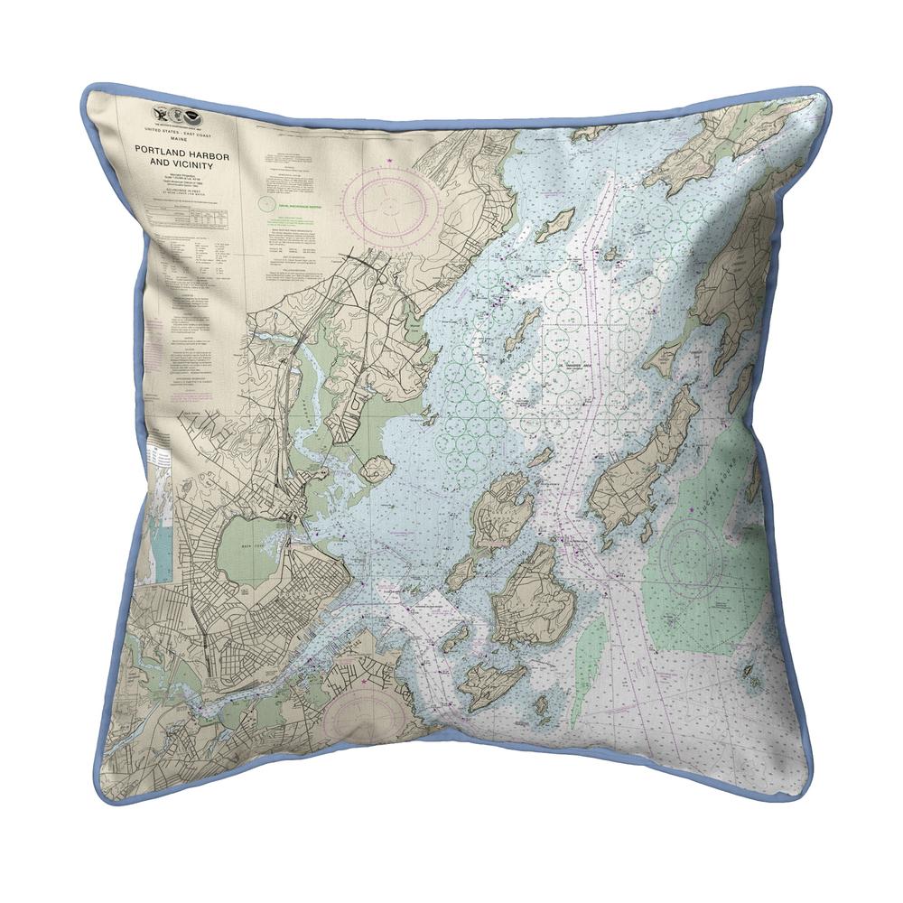 Portland Harbor and Vacinity, ME Nautical Map - Light Blue Cord Small Corded Indoor/Outdoor Pillow 12x12. Picture 1