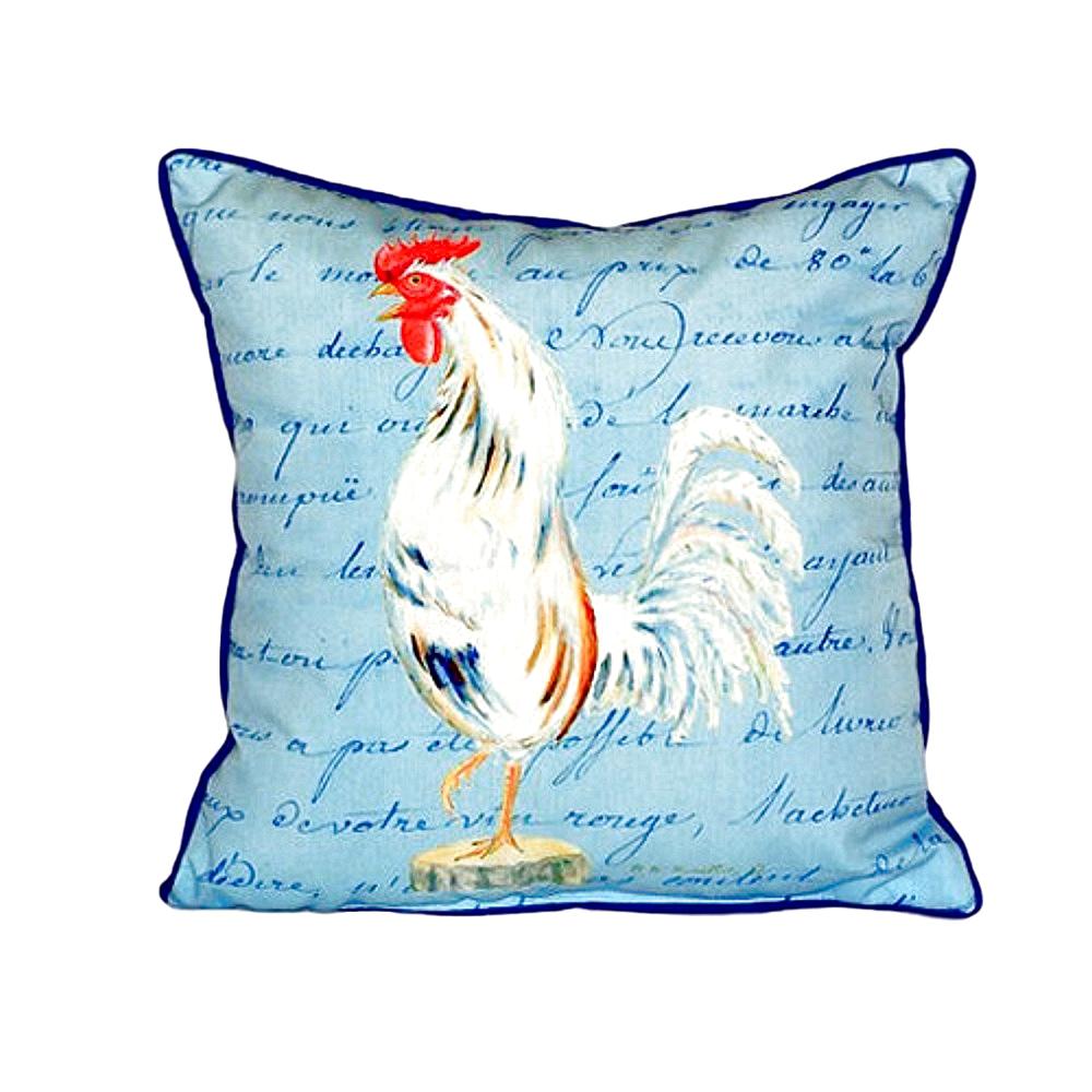 White Rooster Script Small Indoor/Outdoor Pillow 12x12. Picture 1