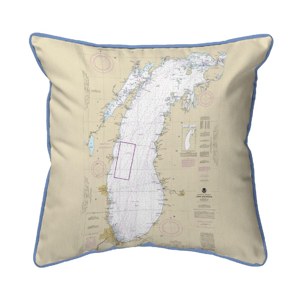 Lake Michigan, MI Nautical Map Small Indoor/Outdoor Pillow 12x12. Picture 1