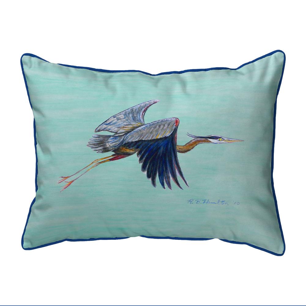 Flying Blue Heron - Teal Small Indoor/Outdoor Pillow 11x14. Picture 1