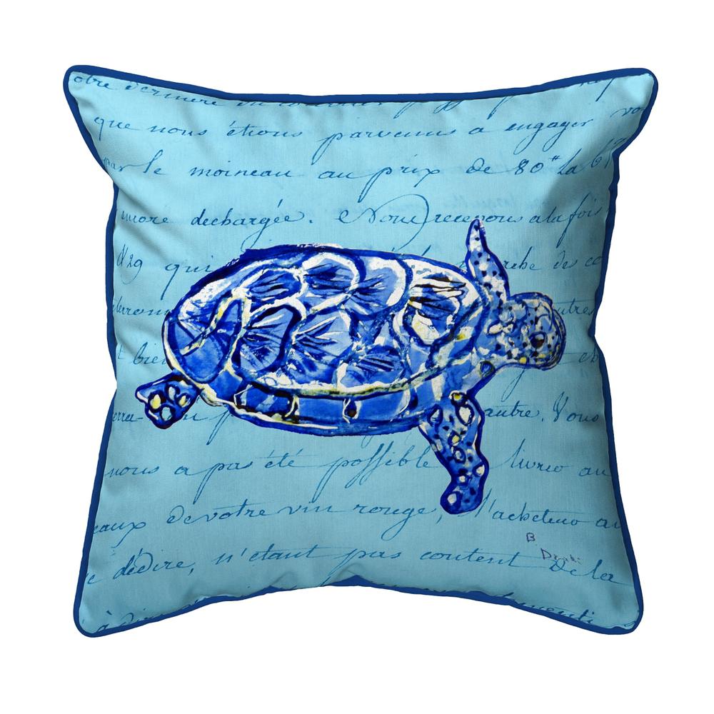 Sea Turtle Blue Script Small Indoor/Outdoor Pillow 11x14. Picture 1