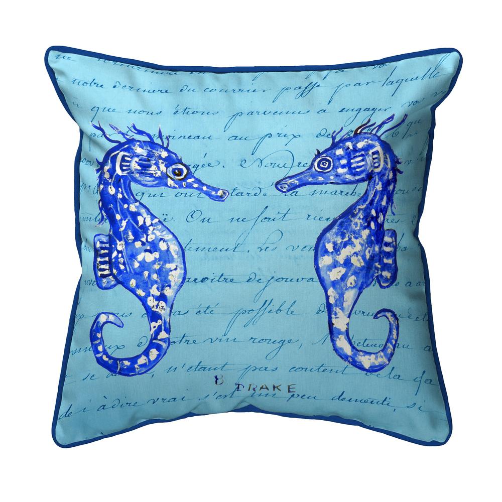 Blue Sea Horses Small Indoor/Outdoor Pillow 12x12. Picture 1