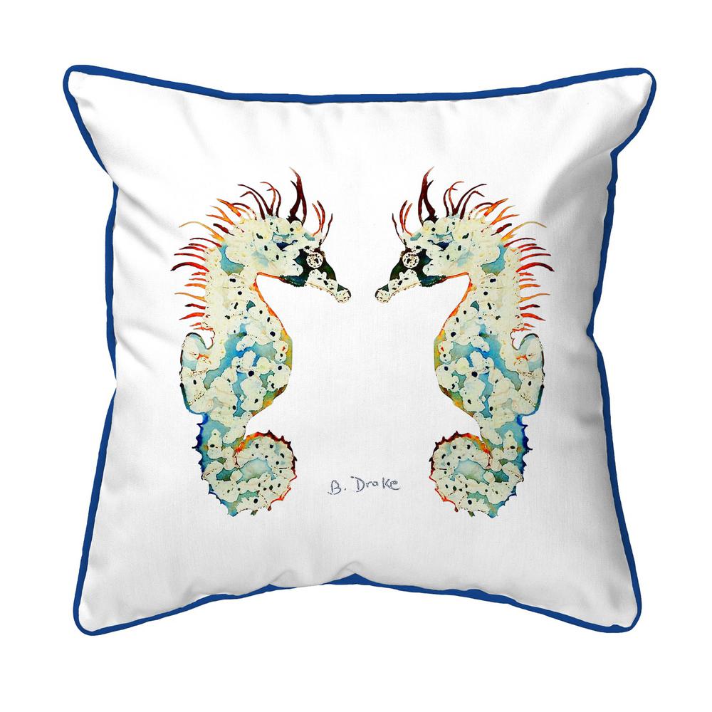 Betsy's Seahorses White Background Small Corded Indoor/Outdoor Pillow 12x12. Picture 1