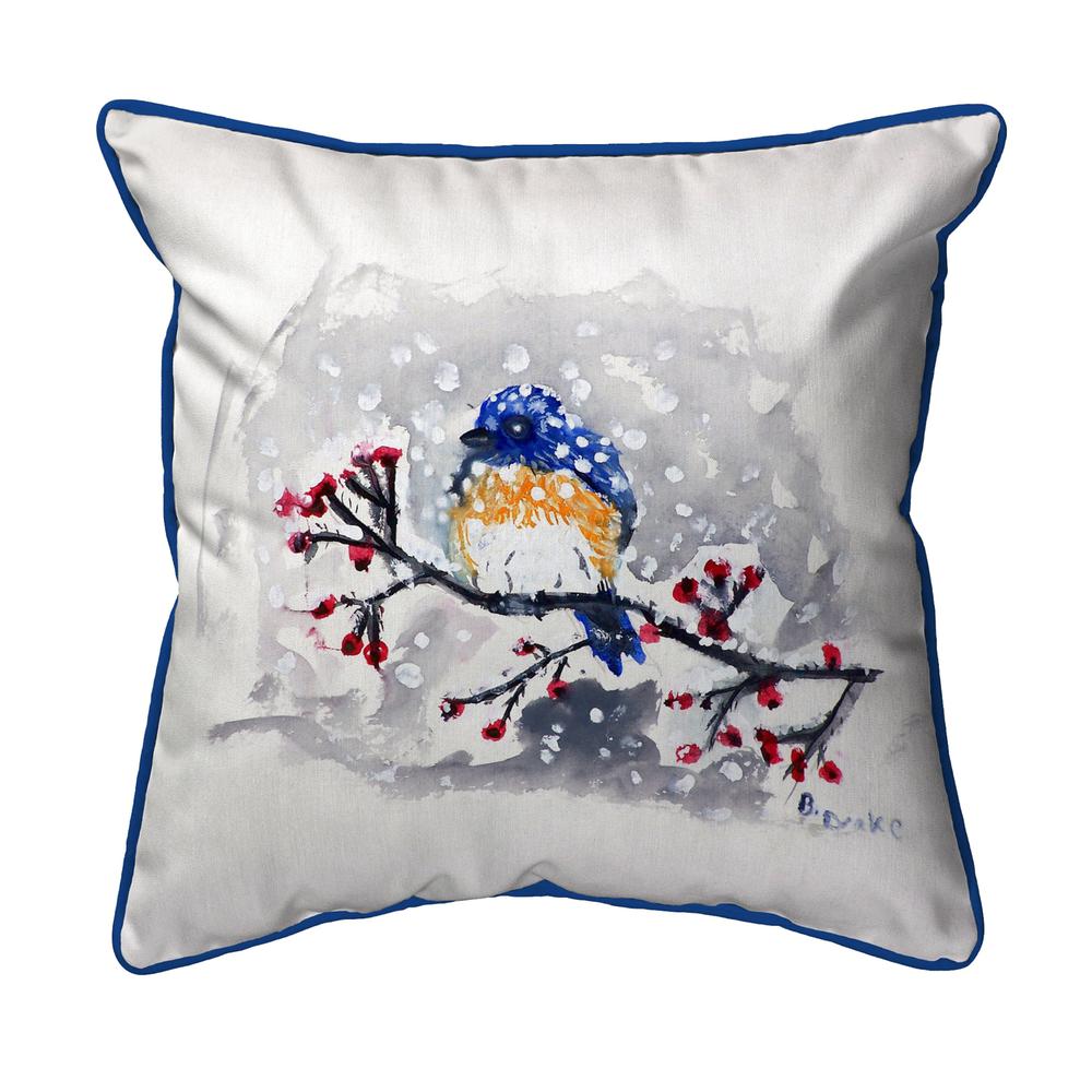 Blue Bird & Snow Small Indoor/Outdoor Pillow 12x12. Picture 1