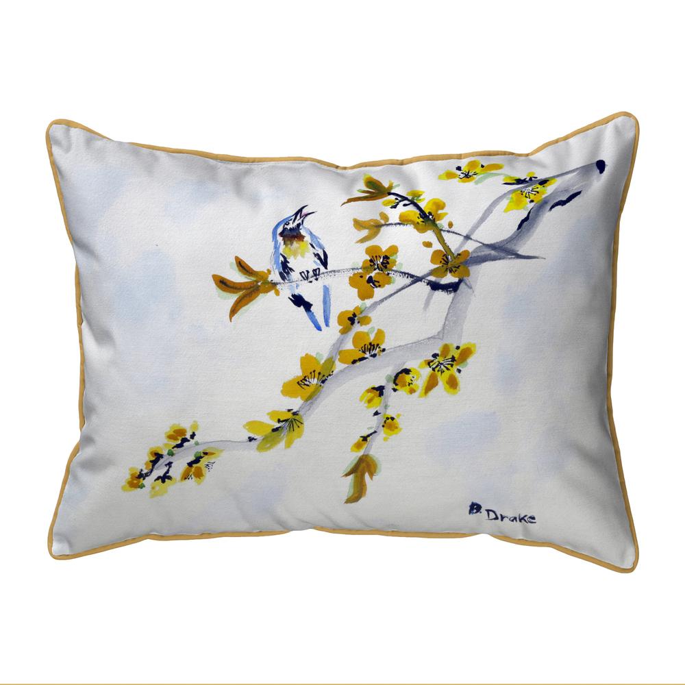 Bird & Forsythia Small Indoor/Outdoor Pillow 11x14. Picture 1