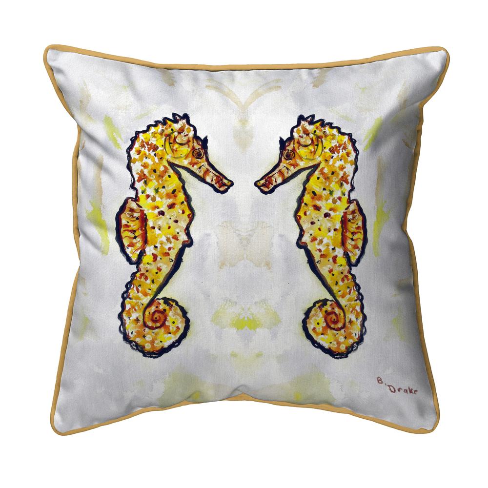 Gold Sea Horses Small Indoor/Outdoor Pillow 12x12. Picture 1