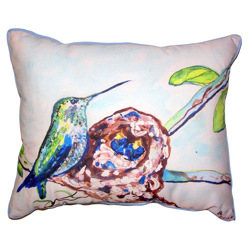 Hummingbird & Chicks Small Outdoor/Indoor Pillow 11x14. Picture 1
