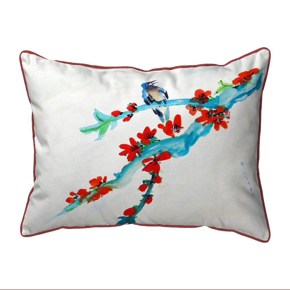Red Buds & Bird Small Outdoor/Indoor Pillow 11x14. Picture 1