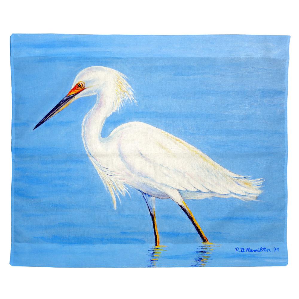 Stalking Snowy Egret Outdoor Wall Hanging 24x30. Picture 1