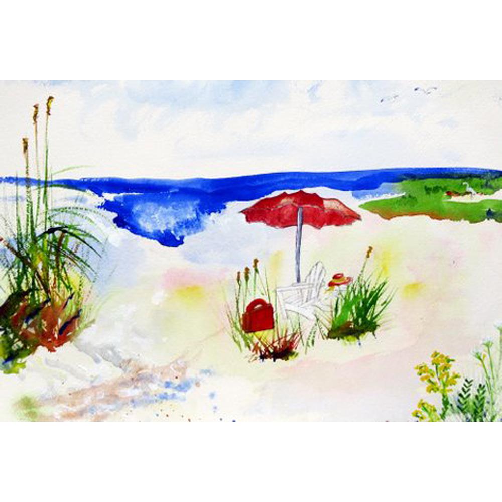 Red Beach Umbrella Outdoor Wall Hanging 24x30. Picture 1