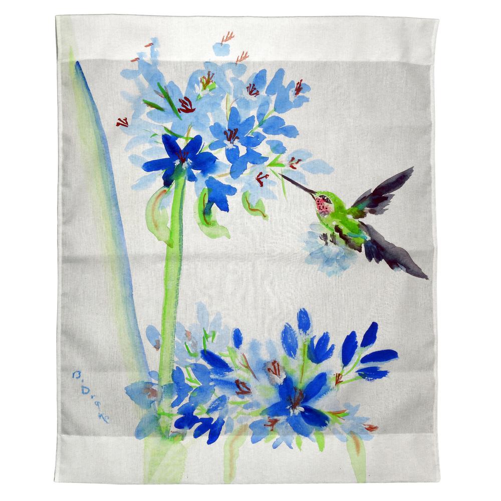 Hummingbird & Blue Flowers Outdoor Wall Hanging 24x30. Picture 1