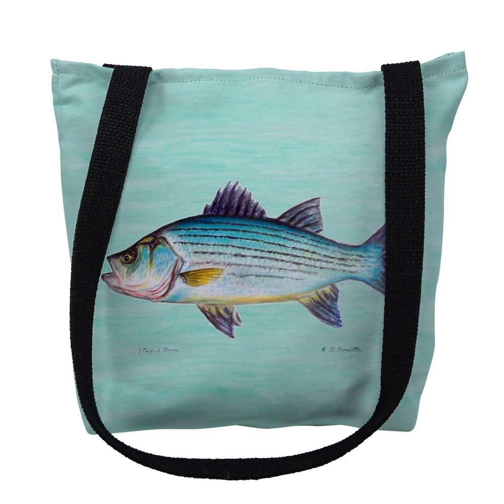 Striped Bass on Aqua Large Tote Bag 18x18. Picture 1
