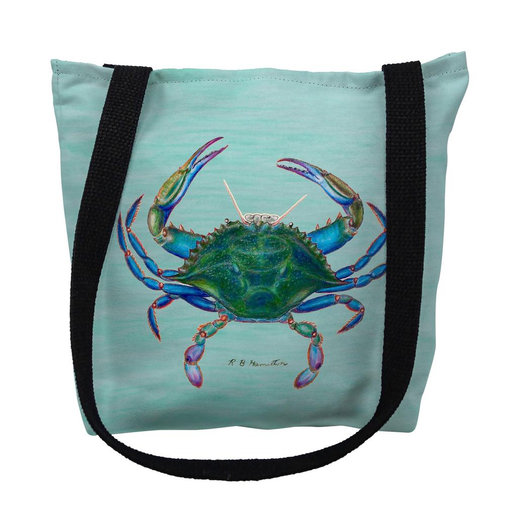 Female Blue Crab on Aqua Large Tote Bag 18x18. Picture 1
