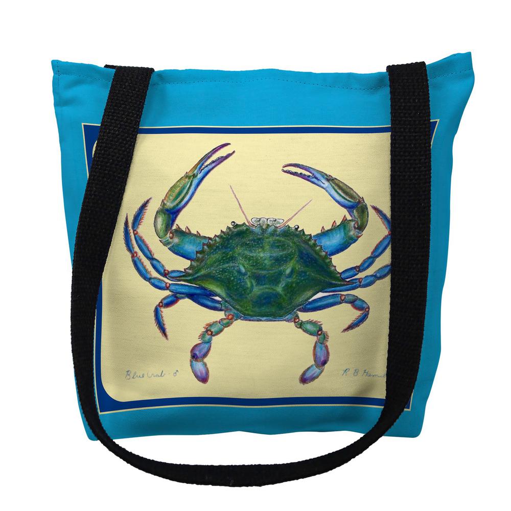 Female Blue Crab Border Medium Tote Bag 16x16. Picture 1