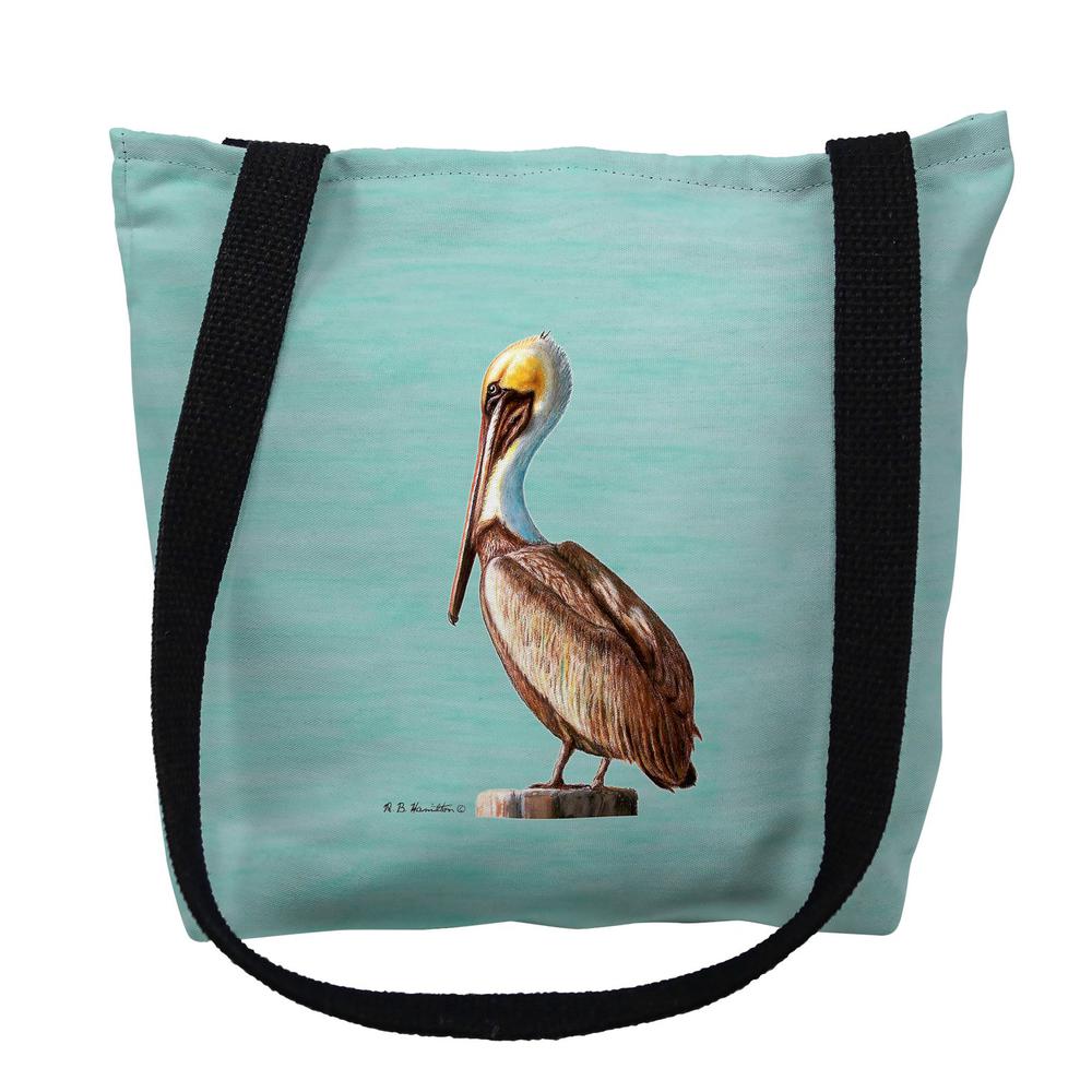 Pelican on Aqua Left Large Tote Bag 18x18. Picture 1