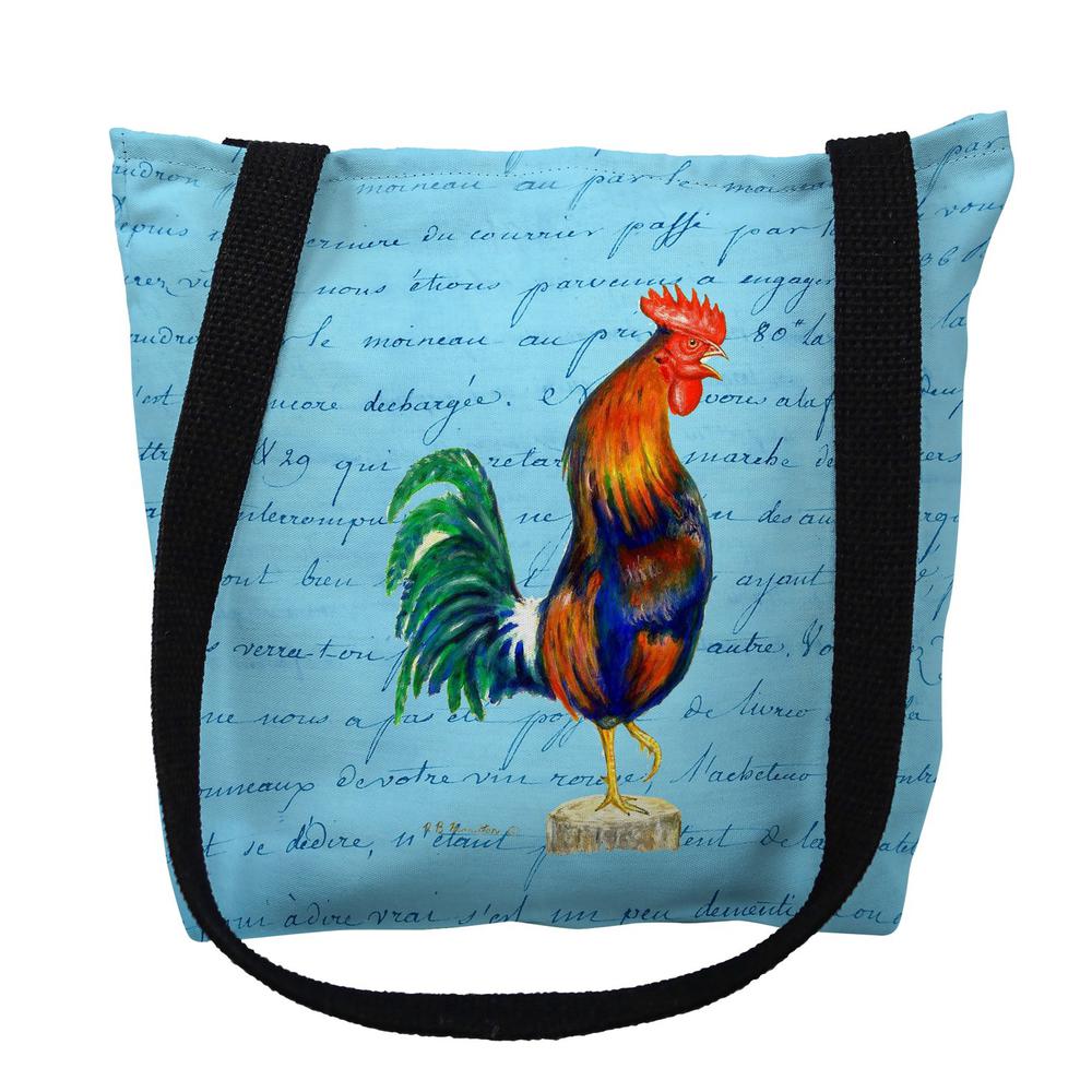 Blue Rooster on Blue Script Large Tote Bag 18x18. Picture 1