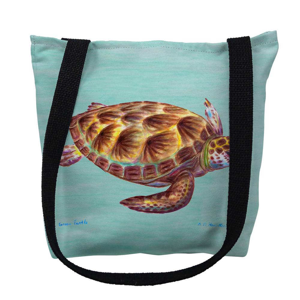 Green Sea Turtle on Aqua Medium Tote Bag 16x16. Picture 1