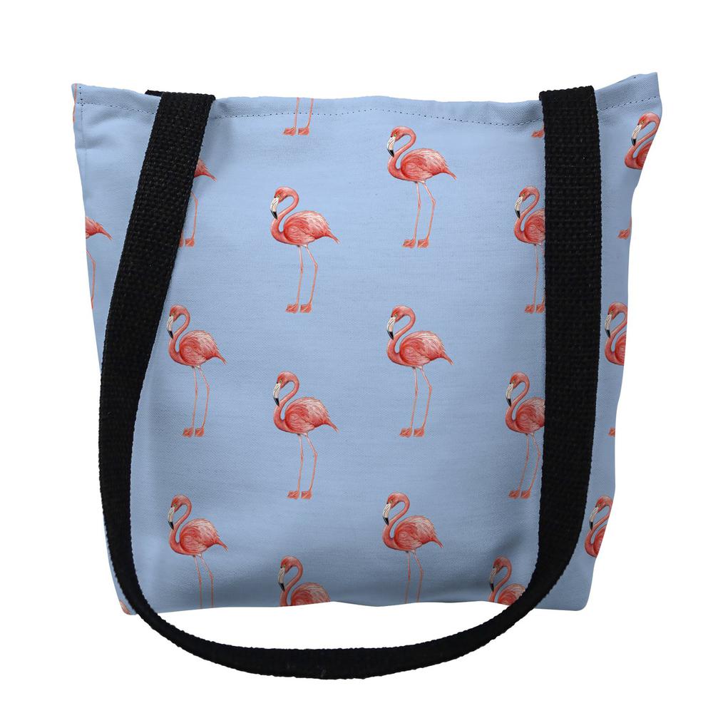 Flamingo Tiled Light Blue Background Small Tote Bag 13x13. Picture 1