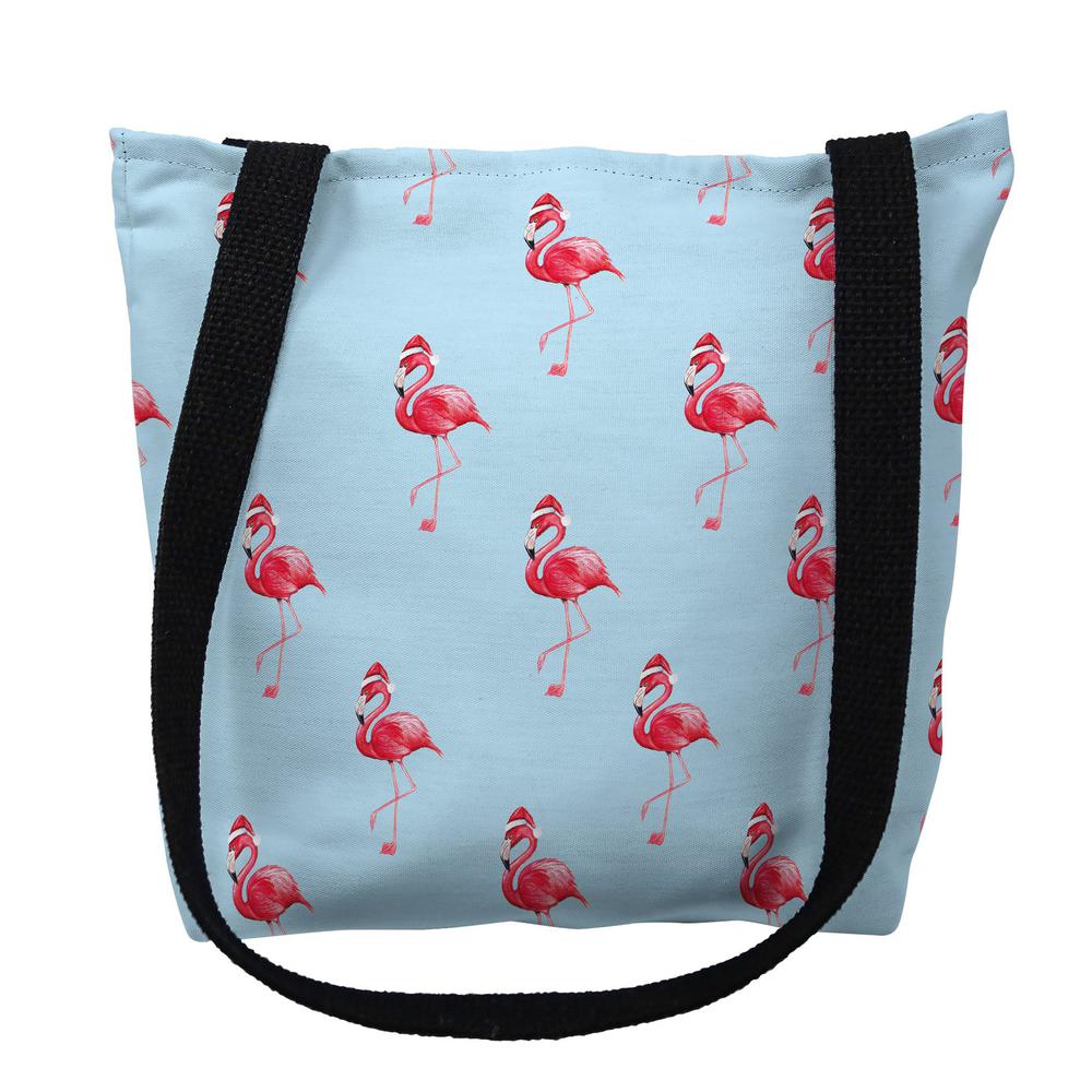 Flamingo Santa Tiled Medium Tote Bag 16x16. Picture 1
