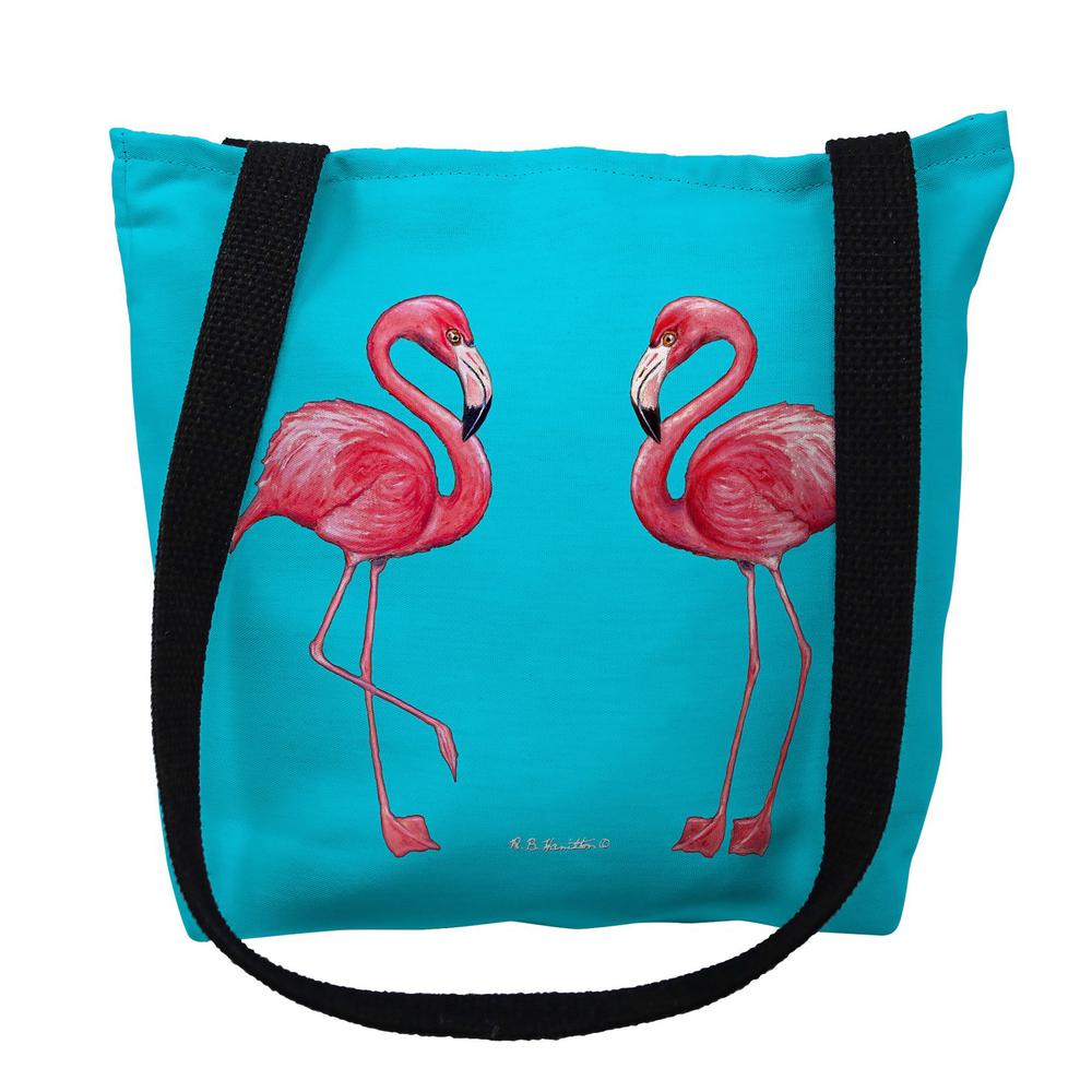Flamingos on Turquoise Medium Tote Bag 16x16. Picture 1