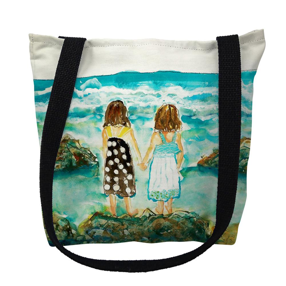 Twins on Rocks Large Tote Bag 18x18. Picture 1