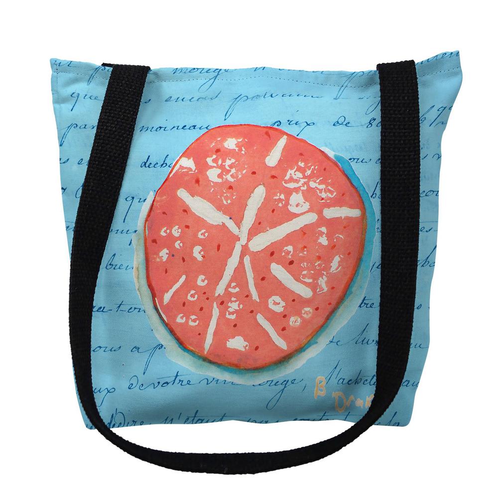 Coral Sand Dollar Blue Script Large Tote Bag 18x18. Picture 1