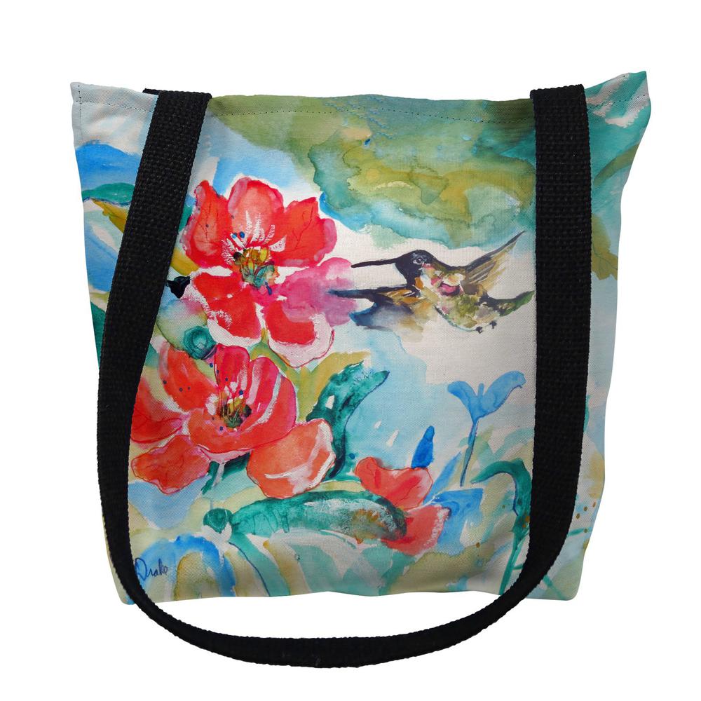 Hummingbird & Red Flower Medium Tote Bag 16x16. Picture 1