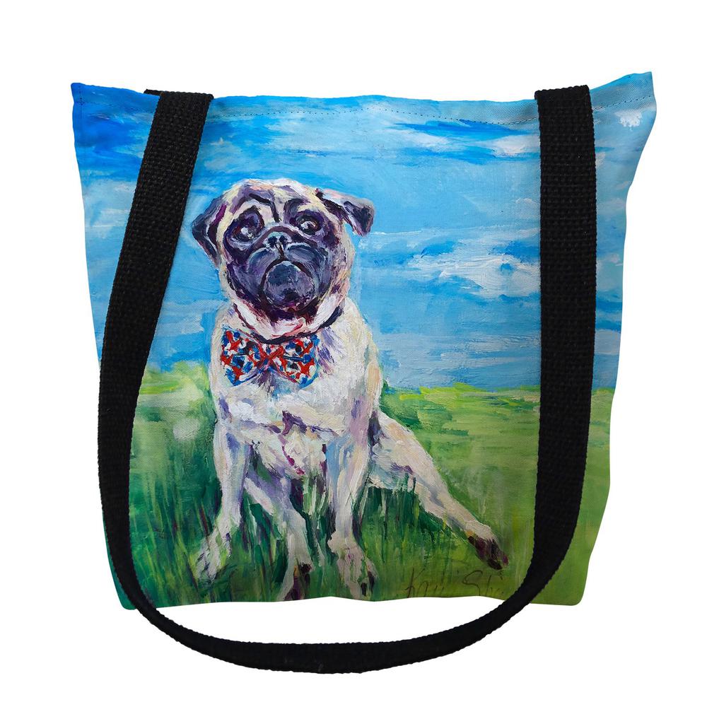 Gus in Yard - Pug Large Tote Bag 18x18. Picture 1