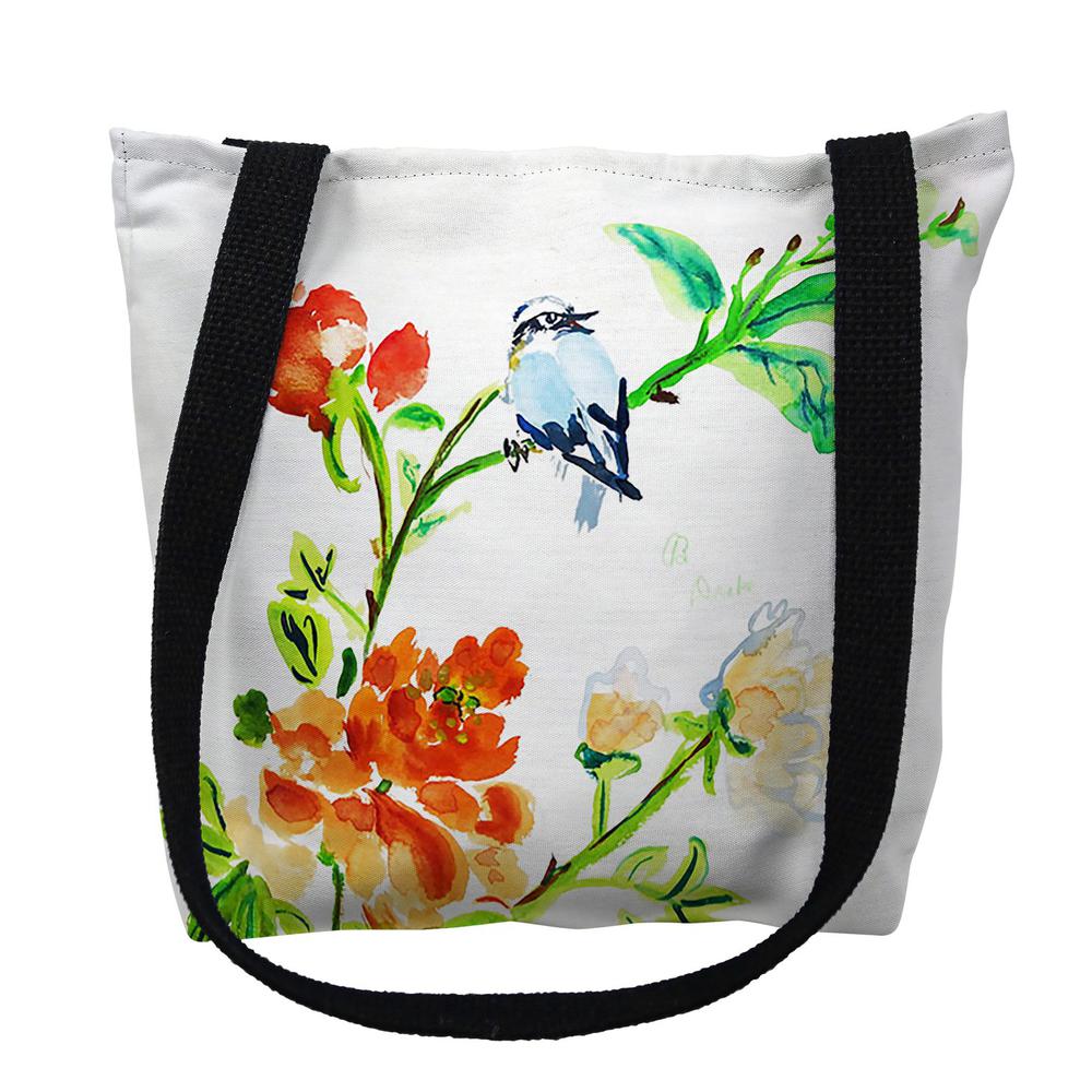 Blue Bird & Flowers Small Tote Bag 13x13. Picture 1