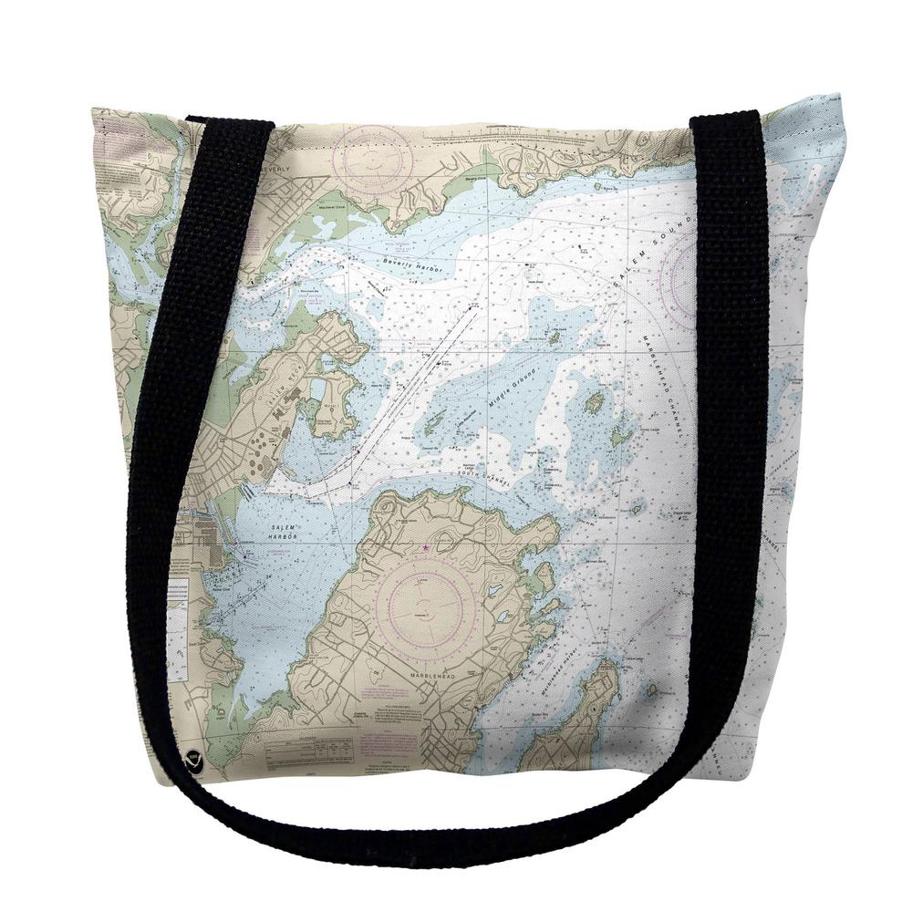 Salem, Marblehead and Beverly Harbors, MA Nautical Map Medium Tote Bag 16x16. Picture 1