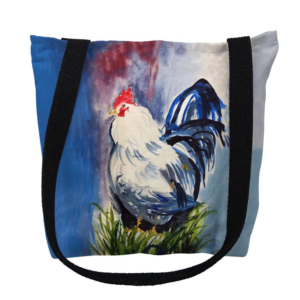 Blue & White Rooster Medium Tote Bag 16x16. Picture 1