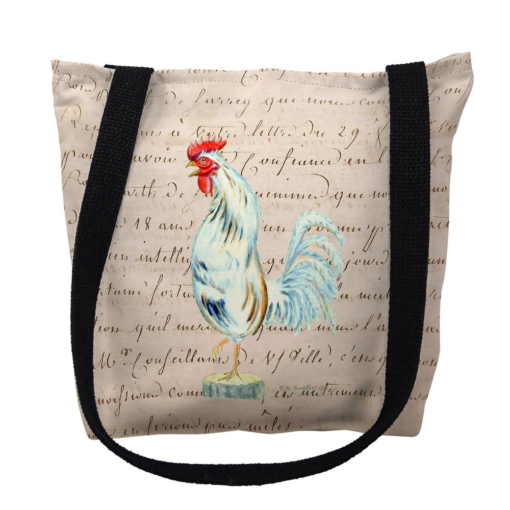 White Rooster Beige Script Small Tote Bag 13x13. Picture 1